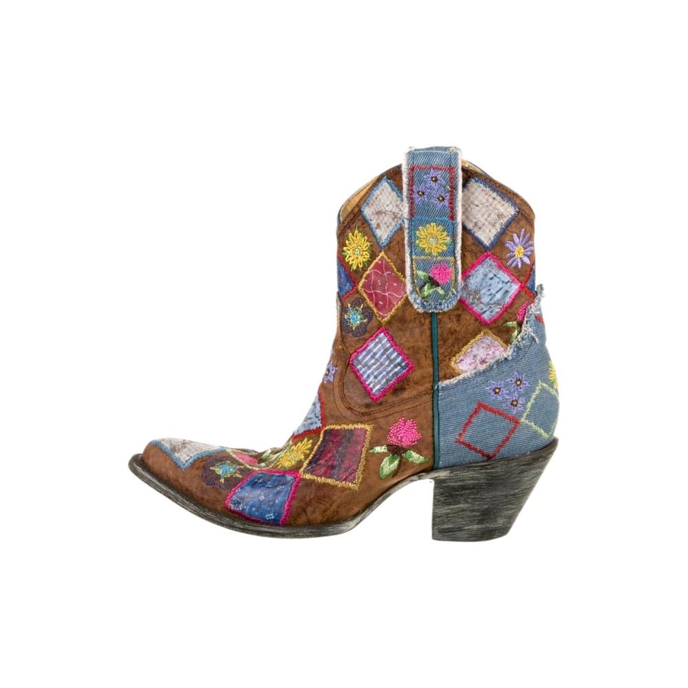 Old Gringo Patchwork Leather Denim Embroidered Floral Western Ankle Boots